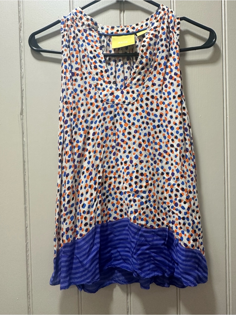 Maeve Polka Dot Sleeveless Top in White with Blue, Orange and Purple Dots